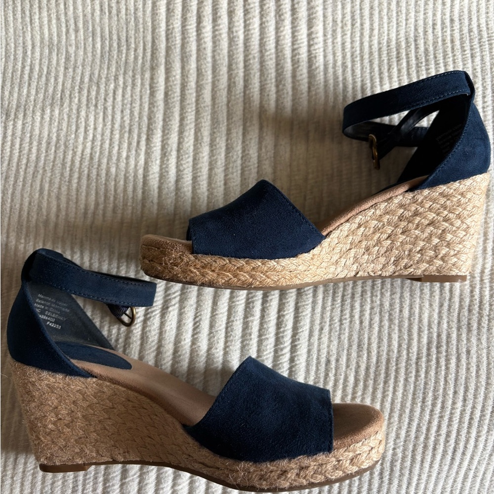 Navy Wedge Sandals